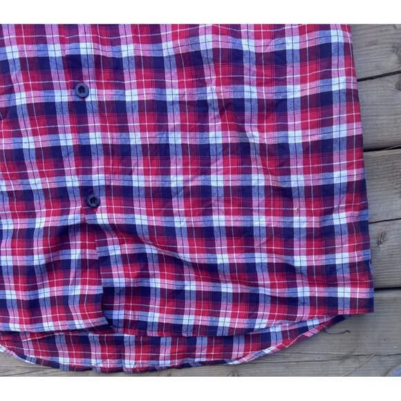 Budweiser Men's Button Down Shirt Size Medium Causal Short Sleeve Plaid Red - Picture 6 of 9